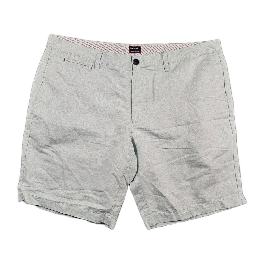 UNTUCKit Mens 40‎ Linen Blend Shorts Green Flat Front 9" Inseam Summer Casual